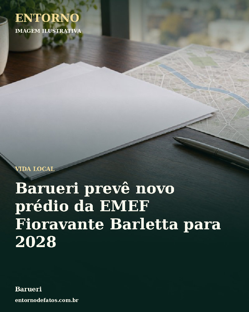 Ilustração gerada por IA sobre: Barueri prevê novo prédio da EMEF Fioravante Barletta para 2028