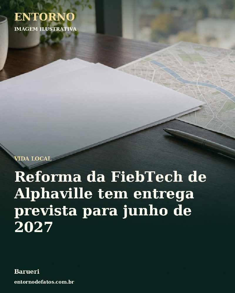 Ilustração gerada por IA sobre: Reforma da FiebTech de Alphaville tem entrega prevista para junho de 2027